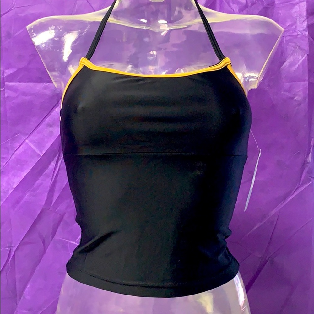 Bloch Spandex Crop Halter Top w/Bra NWT Blk+Tan